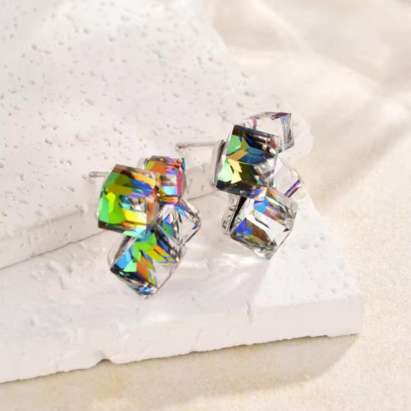 Austrian Crystal Cube Drop Earrings Boho Bloom