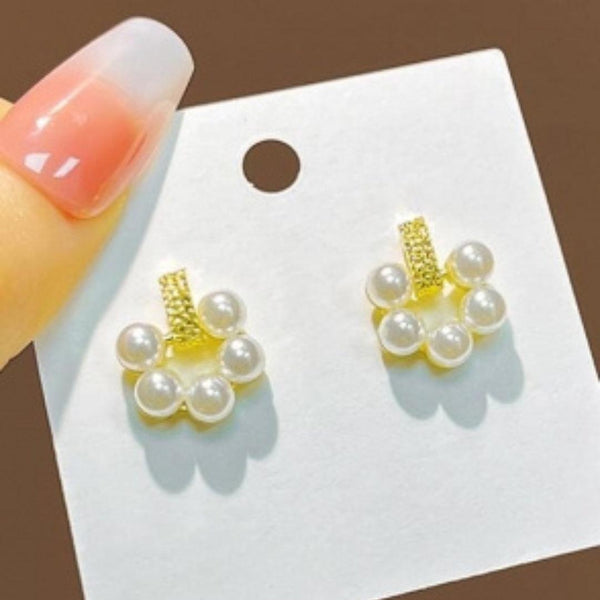 Flower Pearl Stud Earrings Boho Bloom
