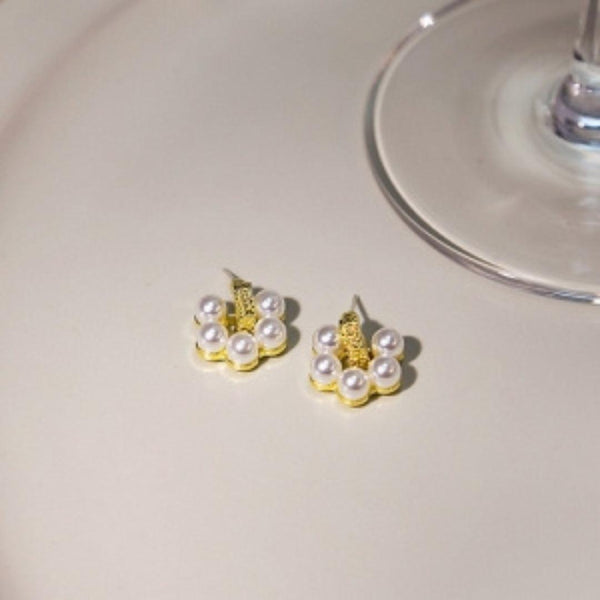 Flower Pearl Stud Earrings Boho Bloom