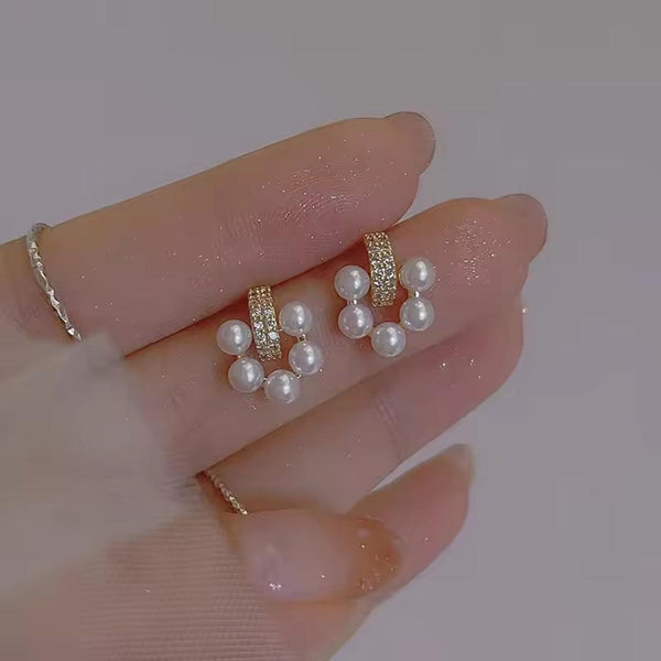 Flower Pearl Stud Earrings Boho Bloom