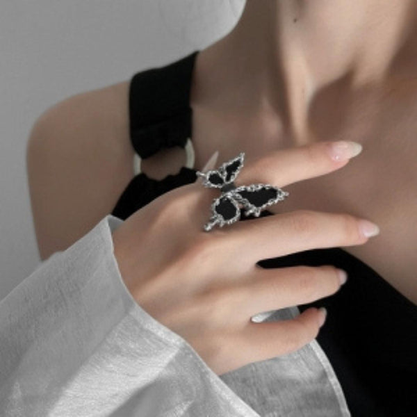 Black Butterfly Statement Ring Boho Bloom