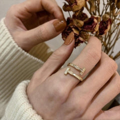 Gold Double-Band Open Ring Boho Bloom