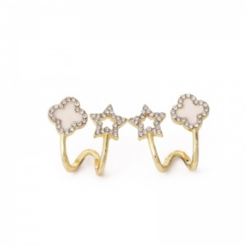 Gold Plated Stone Star Four-Leaf Clover Stud Earring Boho Bloom