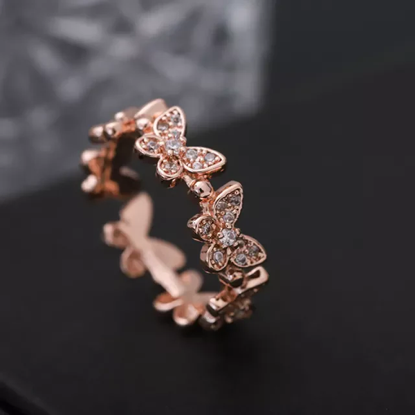 Rose Gold Plated Multi Butterfly Crystal Ring Boho Bloom