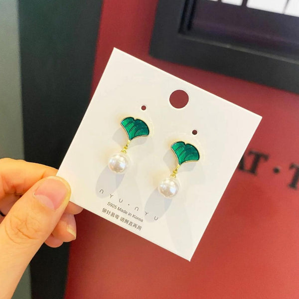 Green Leaf Earrings Boho Bloom