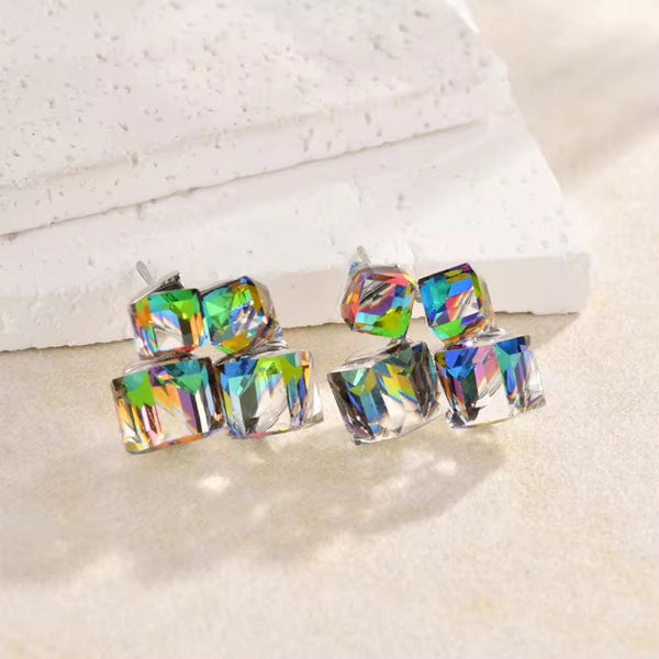 Austrian Crystal Cube Drop Earrings Boho Bloom