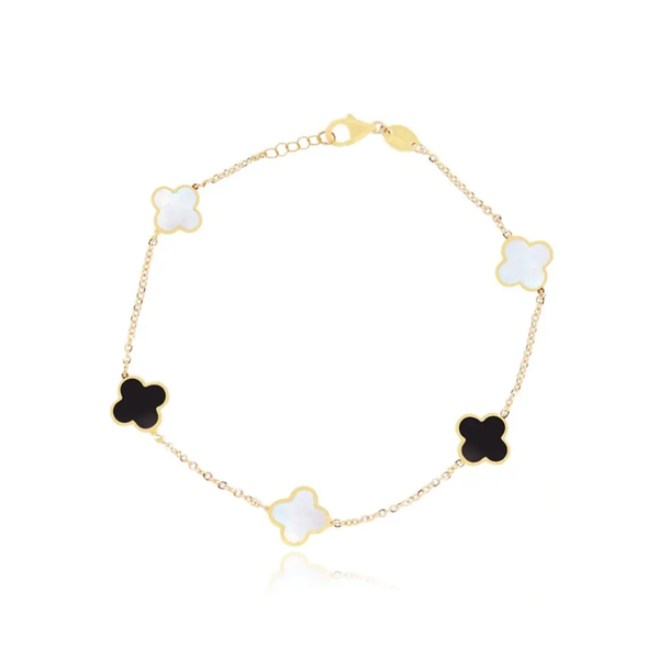 White and black bracelet with golden chain Boho Bloom