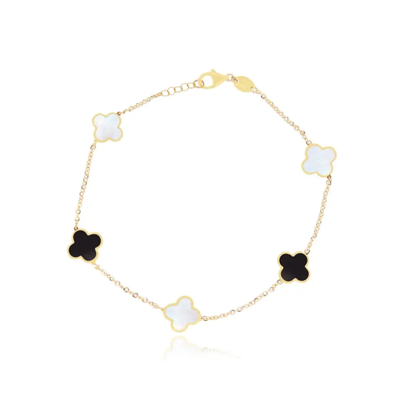White and black bracelet with golden chain Boho Bloom