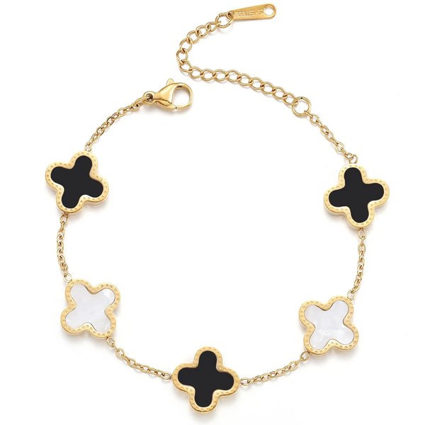 White and black bracelet with golden chain Boho Bloom