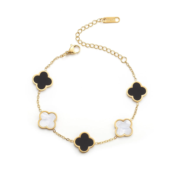 White and black bracelet with golden chain Boho Bloom