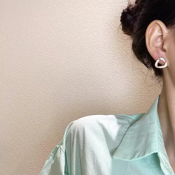 Gold Triangular Mother-of-Pearl and Rhinestone Earrings Boho Bloom
