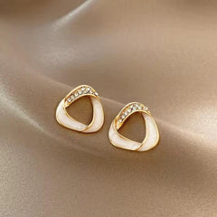 Gold Triangular Mother-of-Pearl and Rhinestone Earrings Boho Bloom