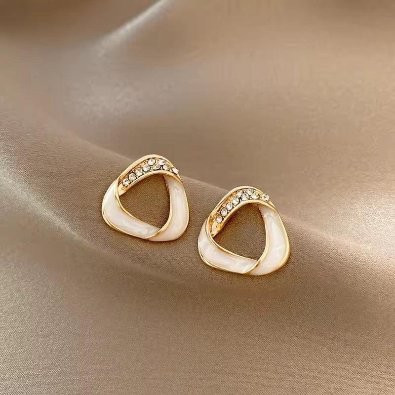 Gold Triangular Mother-of-Pearl and Rhinestone Earrings Boho Bloom
