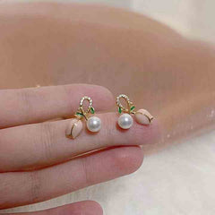 Gold Plated Tulip Cross Cross Pearl Earring Boho Bloom
