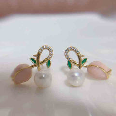 Gold Plated Tulip Cross Cross Pearl Earring Boho Bloom