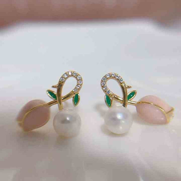 Gold Plated Tulip Cross Cross Pearl Earring Boho Bloom