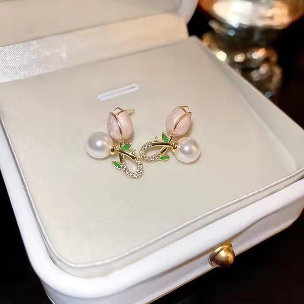 Floral Pearl Drop Earrings Boho Bloom