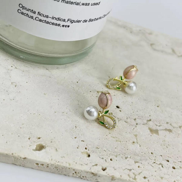Floral Pearl Drop Earrings Boho Bloom
