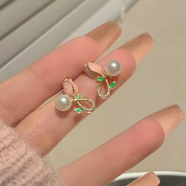 Floral Pearl Drop Earrings Boho Bloom