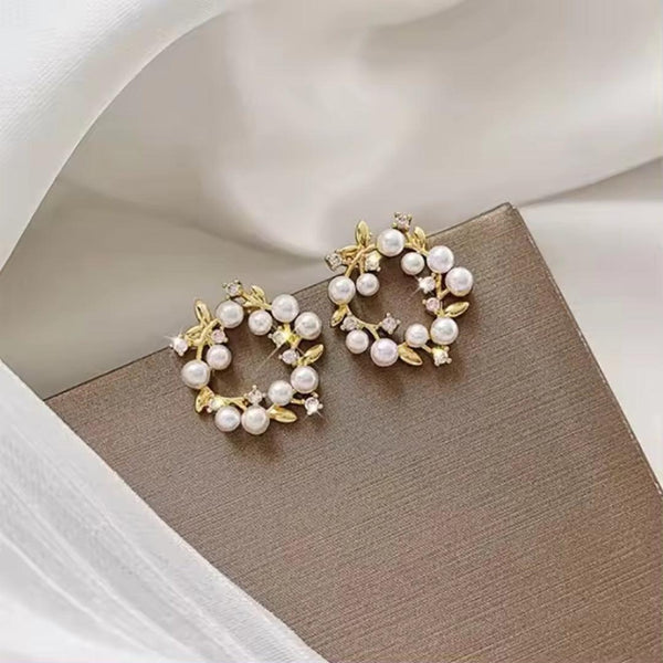 Gold Pearl Wreath Earrings Boho Bloom