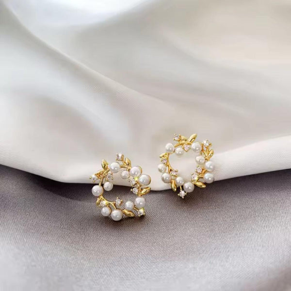 Gold Pearl Wreath Earrings Boho Bloom