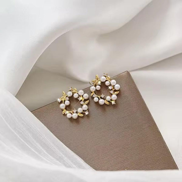 Gold Pearl Wreath Earrings Boho Bloom