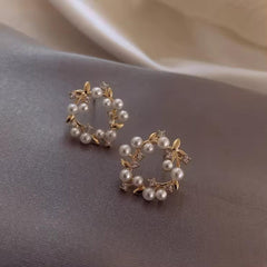 Gold Pearl Wreath Earrings Boho Bloom