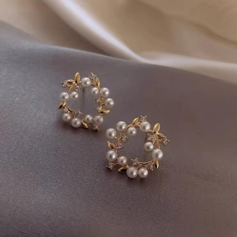 Gold Pearl Wreath Earrings Boho Bloom