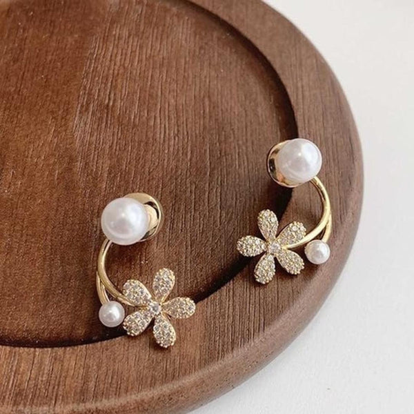 Gold Floral Pearl Earrings Boho Bloom