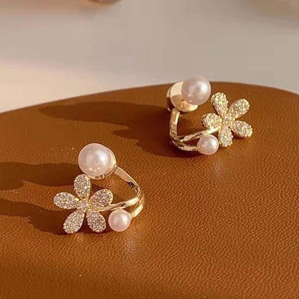 Gold Floral Pearl Earrings Boho Bloom