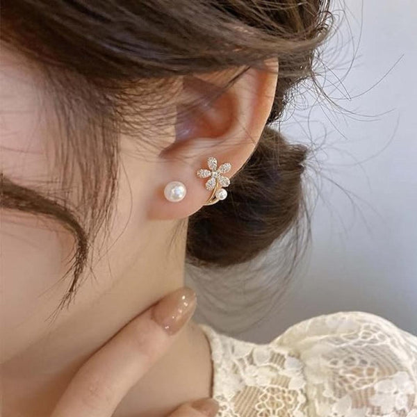 Gold Floral Pearl Earrings Boho Bloom