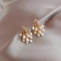 Gold and Pearl Cluster Earrings Boho Bloom