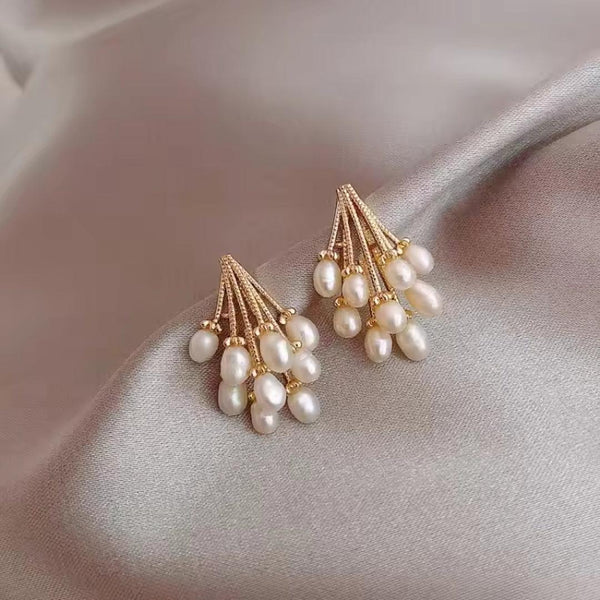 Gold and Pearl Cluster Earrings Boho Bloom