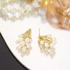 Gold and Pearl Cluster Earrings Boho Bloom