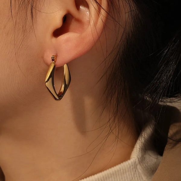 Anti tarnish classy Triangle gold hoops earrings Boho Bloom