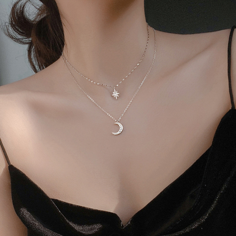 Silver Plated Star Moon Necklace Boho Bloom