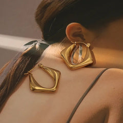 Anti tarnish classy Triangle gold hoops earrings Boho Bloom