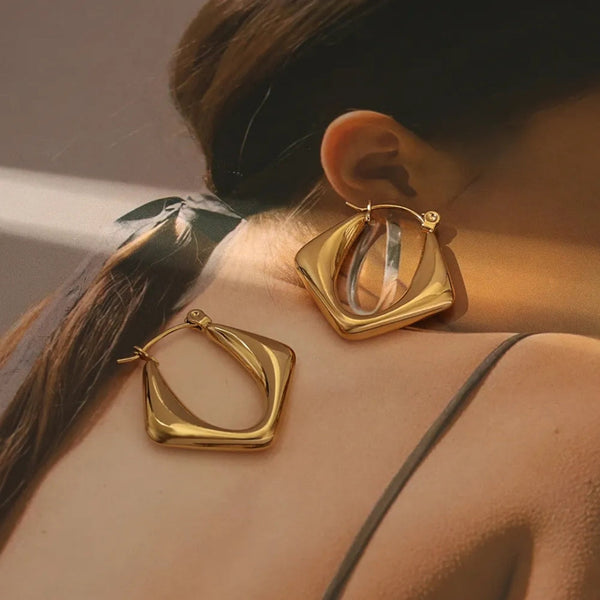 Anti tarnish classy Triangle gold hoops earrings Boho Bloom