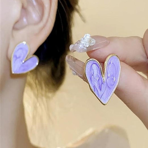 Purple Heart-Shaped Stud Earrings Boho Bloom