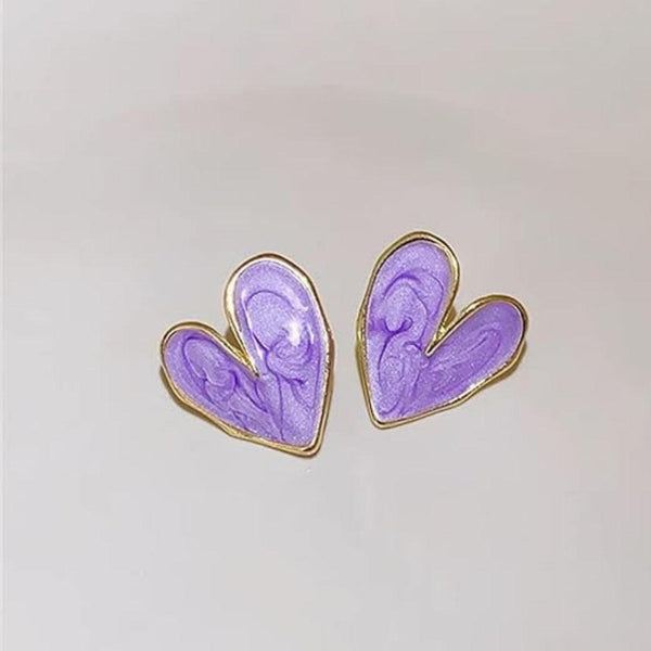 Purple Heart Enamel Stud Earrings Boho Bloom