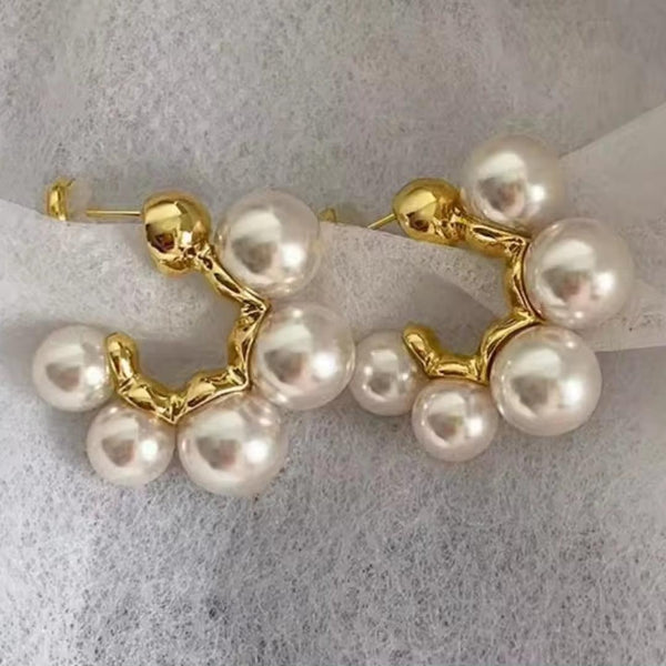 Gold and Pearl Cluster Earrings Boho Bloom