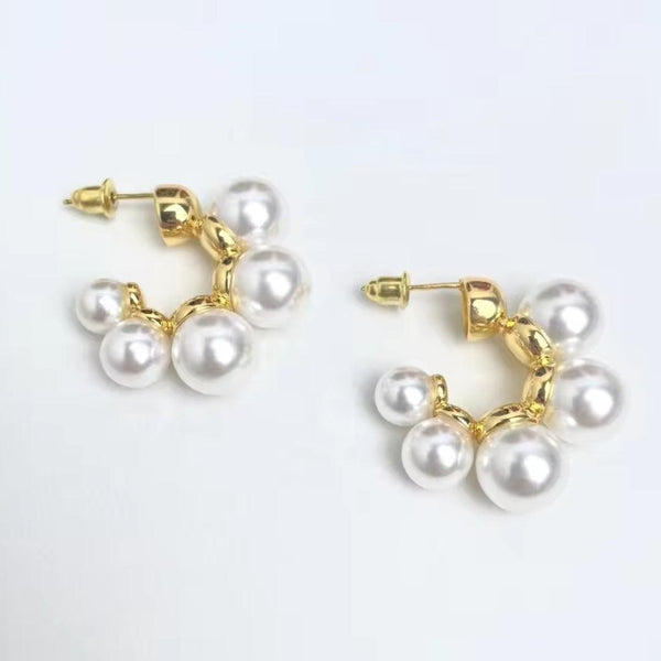 Gold and Pearl Cluster Earrings Boho Bloom