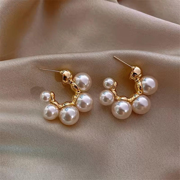 Gold and Pearl Cluster Earrings Boho Bloom