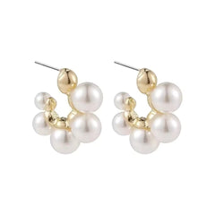 Gold and Pearl Cluster Earrings Boho Bloom