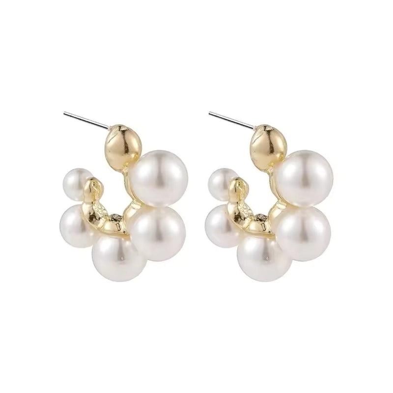 Gold and Pearl Cluster Earrings Boho Bloom