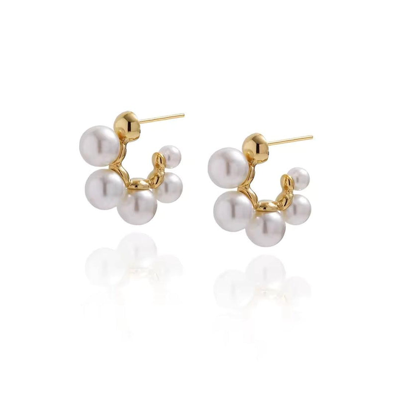 Gold and Pearl Cluster Earrings Boho Bloom