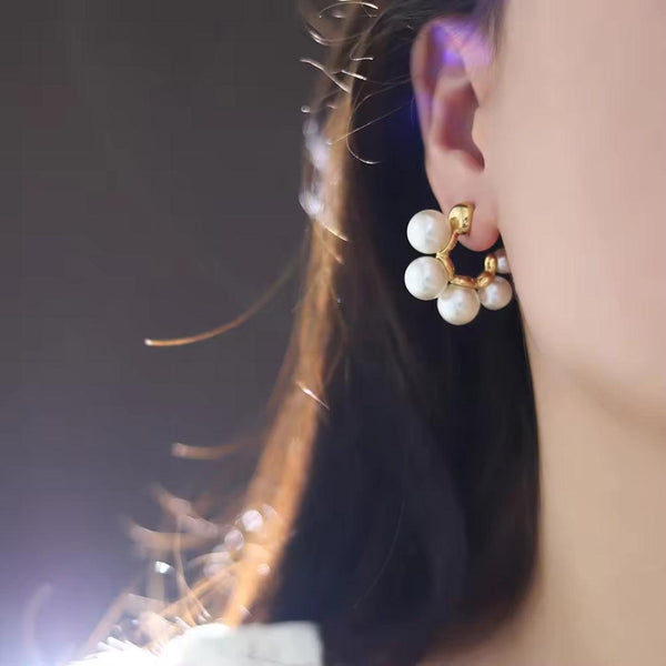 Gold and Pearl Cluster Earrings Boho Bloom