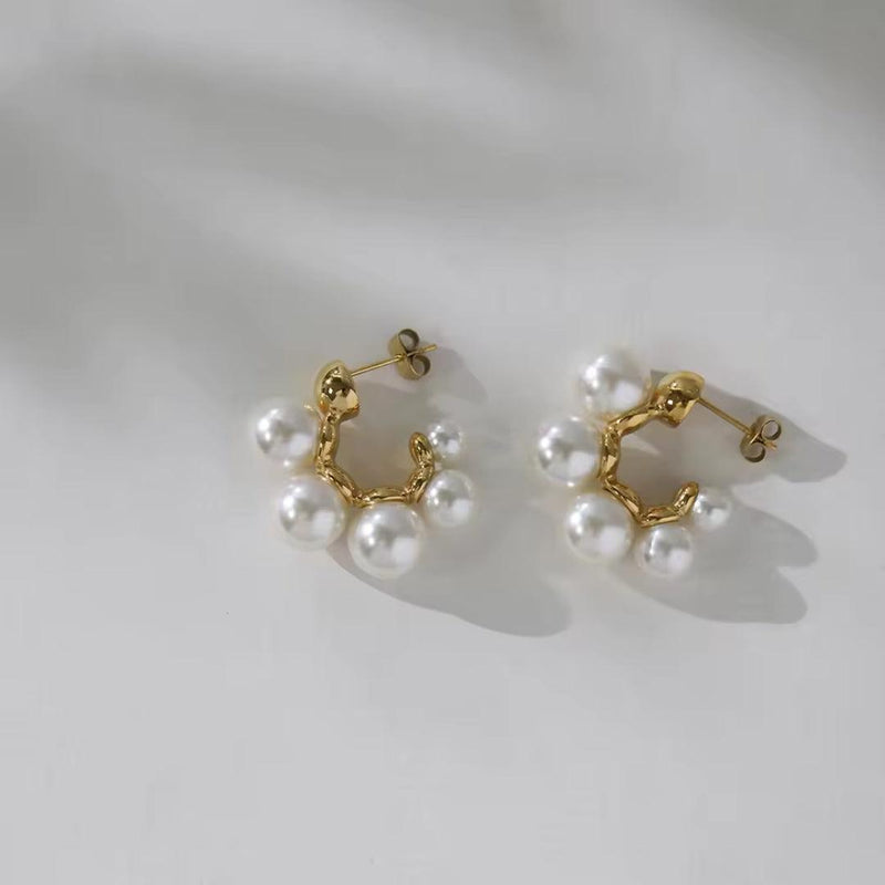 Gold and Pearl Cluster Earrings Boho Bloom