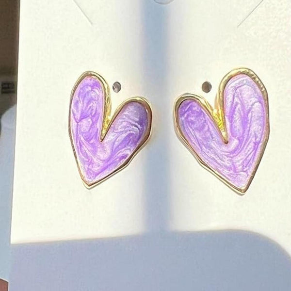 Purple Heart-Shaped Stud Earrings Boho Bloom