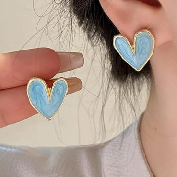 Gold-Framed Blue Heart Studs Boho Bloom